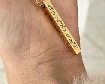 Personalized Vertical Bar Necklace, Custom Engraved Necklace, 3D Bar Personalized Name Necklace, Personalized Gift, Mother&#39;s Day