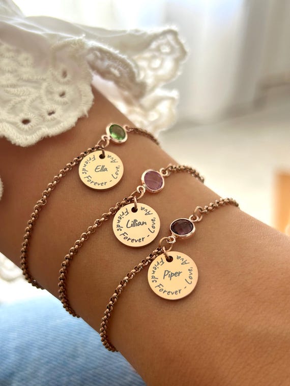 Bague Cœur-5 Prénoms Et Pierres De Naissance-Plaqué Or Rose