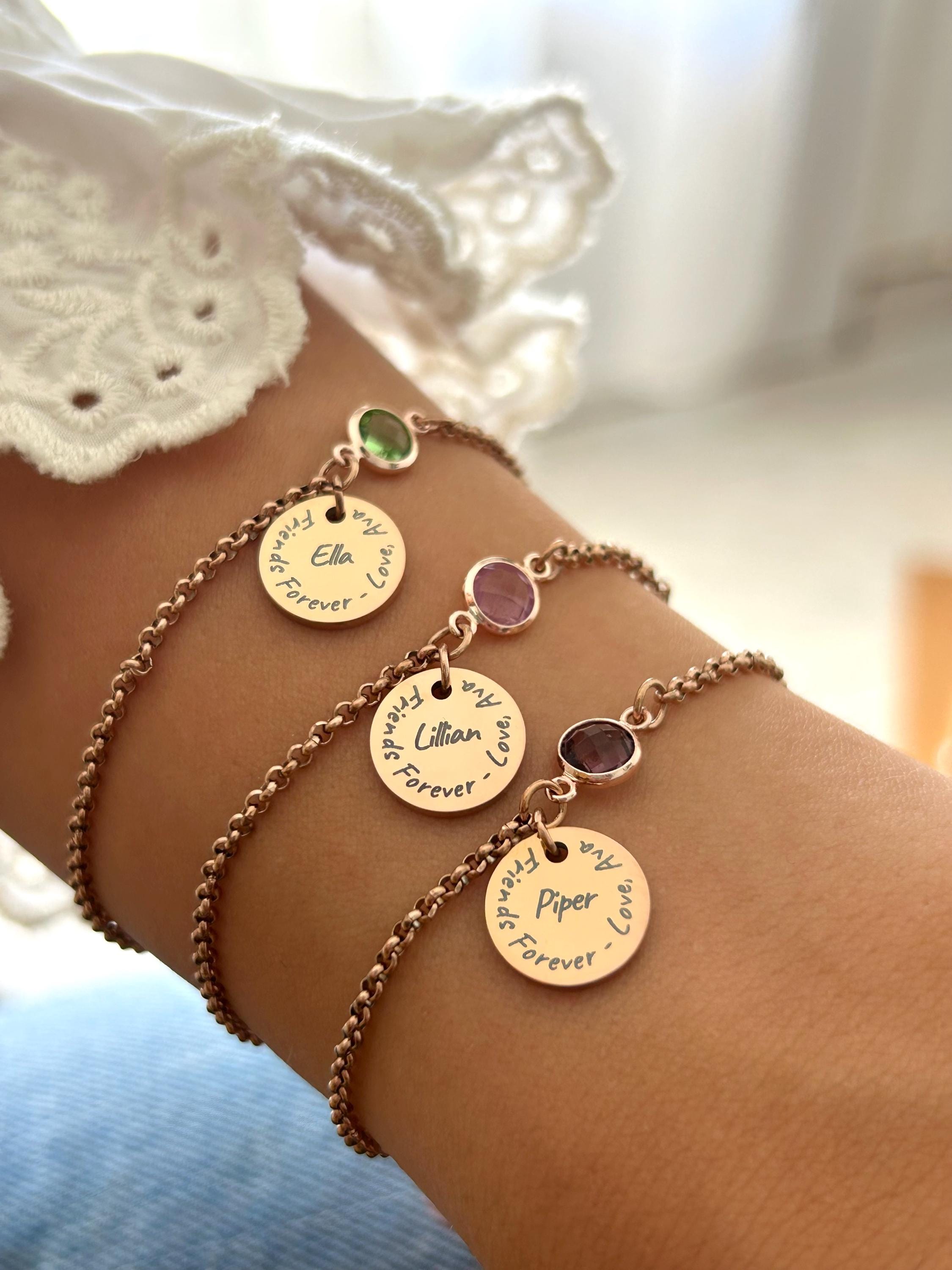 Personalized women's bracelet with birthstone, heart sister bracelet, gift for friends, birthday, bridal party, hen party