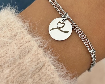 Gepersonaliseerde roestvrijstalen armband voor vrouwen, Pink October-armband, dubbele schakelarmband, gepersonaliseerd kerstcadeau voor vrouwen