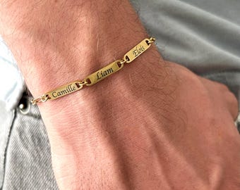Pulsera personalizada para papá con nombres de niños, joyería personalizada para hombre, nombres grabados, regalo de Navidad personalizado para hombres, papá y abuelo.