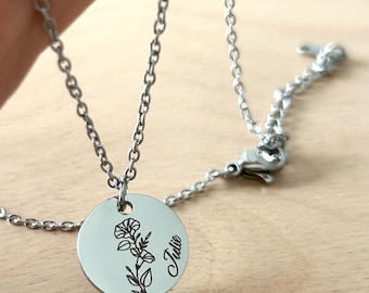 Floral necklace with birthstone, birth flower necklace, personalized mom necklace, godmother gift, birth gift, evfj
