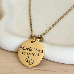 Personalized double medallion necklace to engrave, mom necklace, personalized disc necklace, little foot necklace, Mother&#39;s Day gift