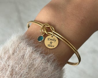 Bangle bracelet with birthstone, personalized name bracelet, personalized couple bracelet, minimalist jewelry, Mother&#39;s Day gift