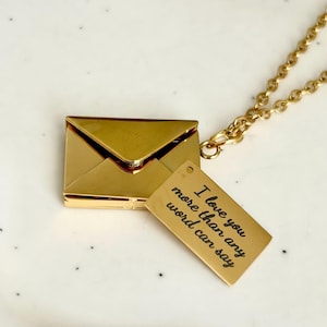 Collar con sobre personalizado, collar con carta de amor, collar de acero inoxidable con grabado para pareja, collar con mensaje secreto personalizado
