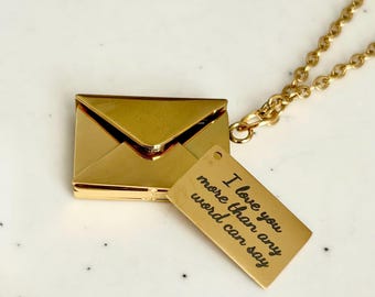 Personalized Envelope Necklace, Love Letter Necklace, Stainless Steel Engraved Couple Necklace, Custom Secret Message Necklace