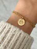Personalized Women's Stainless Steel Bracelet, Heart Sister Bracelet, Round Charm, Double Chain Bracelet, Personalized Gift product logo