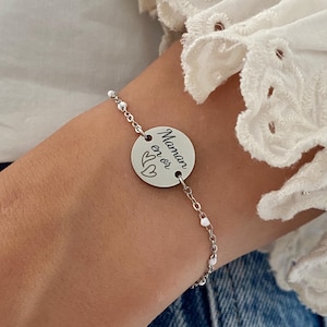 Personalized Stainless Steel Mom Bracelet, Custom Mom Jewelry, Engraved Charm, Adjustable Chain Bracelet, Mother&#39;s Day Gift