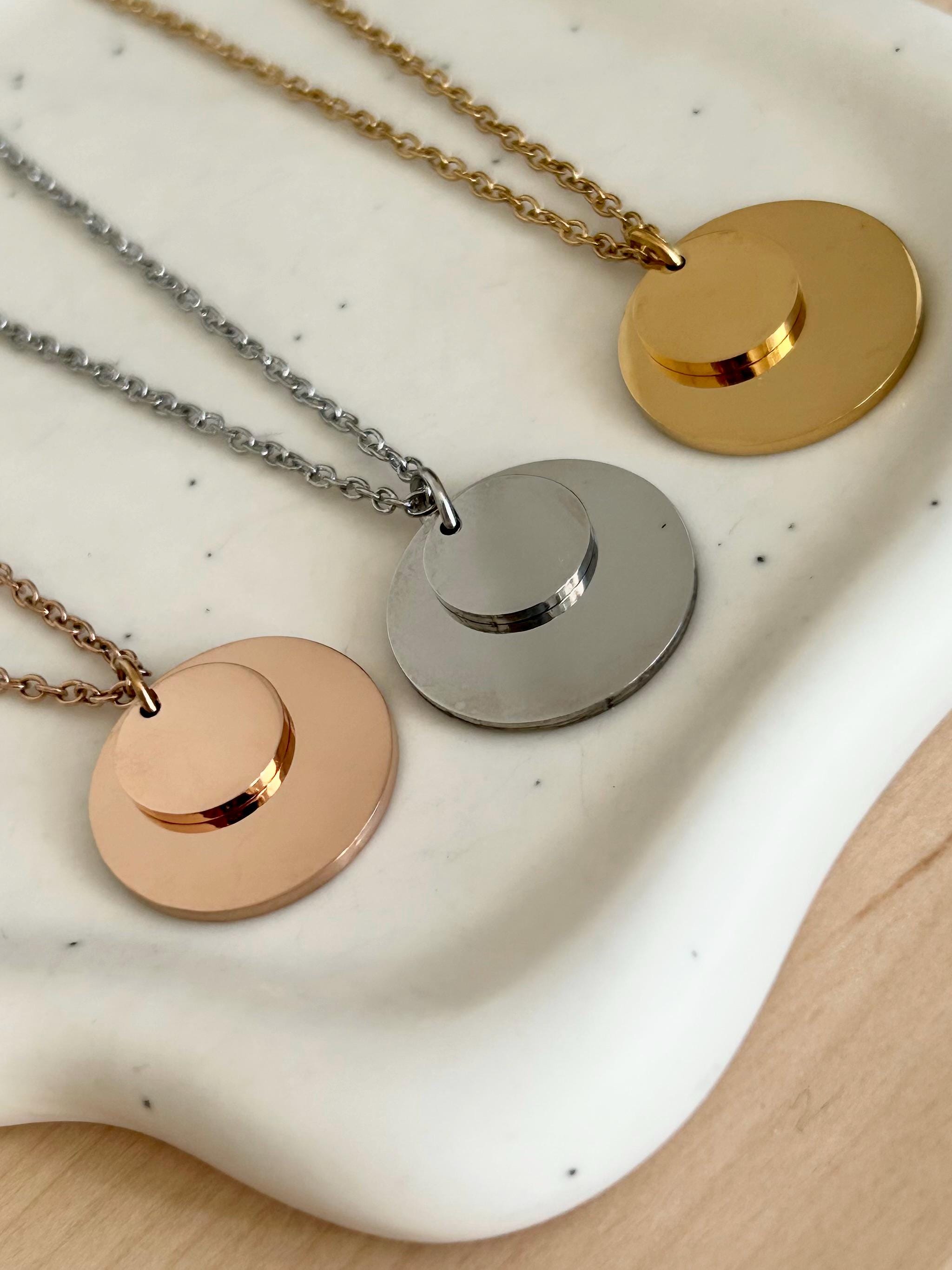 Personalized Double Medallion Necklace for Engraving, Mother's Necklace