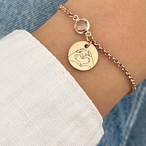 Personalized stainless steel women&#39;s bracelet with birthstone, heart sister bracelet, round charm bracelet, friendship gift