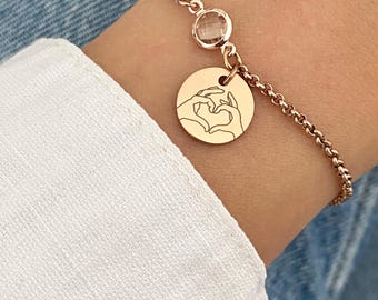 Bracciale personalizzato in acciaio inossidabile per donna con pietra portafortuna, bracciale "sorella del cuore", regalo personalizzato per San Valentino