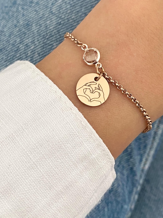 Bracelet femme personnalisé en acier inoxydable avec pierre de naissance, bracelet sœur de cœur, cadeau saint valentine personnalisé
