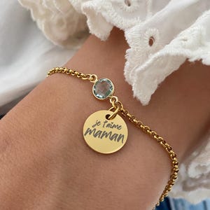 Personalized Stainless Steel Mom Bracelet, Custom Mom Jewelry with Birthstone, Engraved Charm, Mother&#39;s Day