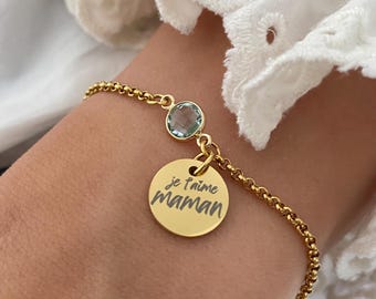 Personalized Stainless Steel Mother's Bracelet, Personalized Mother's Jewelry with Birthstone, Personalized Valentine's Day Gift