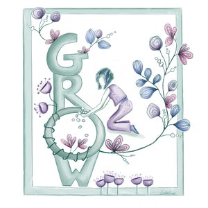 Carte postale avec enveloppe « Grow » mentalité positive - dictons - pensées positives - naissance - santé mentale - neurodiversité