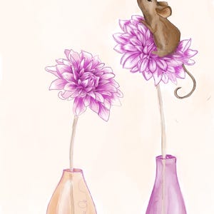 Cartão postal pintado à mão com flores de rato Dalien