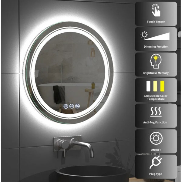 Smart Illuminate Round LED mirror, LED Light, Bathroom mirror, Makeup mirror, Vanity mirror lights, Smart mirror, Fogless mirror