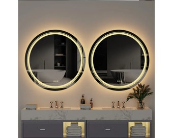 Espejo LED redondo Smart Illuminate, luz LED, espejo de baño, espejo de maquillaje, luces de espejo de tocador, espejo inteligente, espejo sin niebla