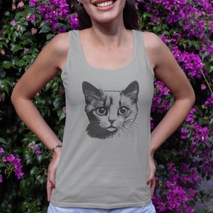 Kitten Face Tank Top, Cat Lover Racerback, Cute Kitty Sleeveless Shirt, Feline Graphic Tee, Animal Print Women&#39;s Vest