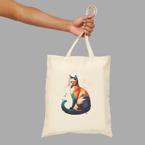 Cotton Canvas Tote Bag, Cute Cat Art Drawing, Colorful Kitty Reusable Shopping Bag, Animal Lover Gift, Eco-Friendly Shoulder Purse, Cat Lady