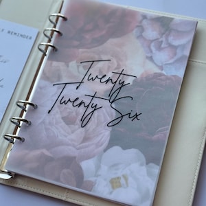 Panel de control superpuesto para agenda, diario, disco, anilla o separador (modelo 2026) de papel vegetal/papel vegetal/papel minimalista.