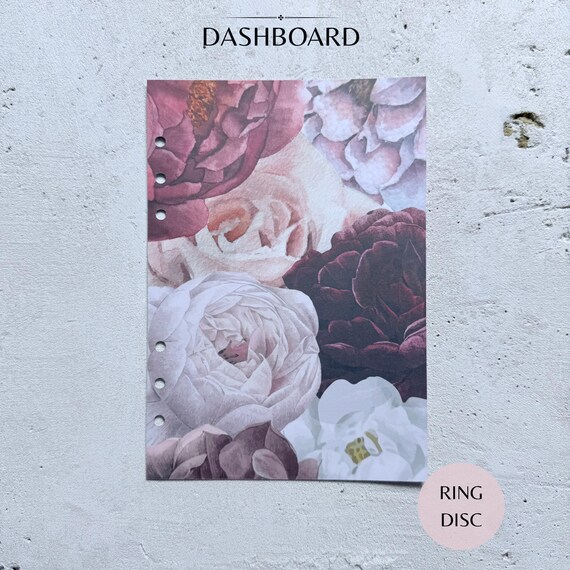 Floral Dashboard Aesthetic Planner Dashboard | Overlay Insert | Minimal Divider for A5 A6 LV Personal Filofax and Disc Bound Planners