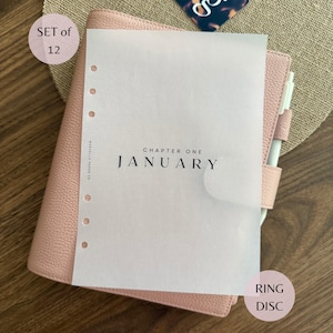 Monthly Vellum Chapter Planner Dashboards | Set of 12 | Minimalist Frosted Dividers | January–December | Multi Size Ring & Disc Planners