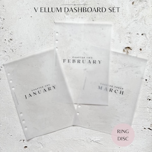 Vellum Monthly Chapter Planner Dashbaords Set of 12 | Minimalist Frosted Dividers | January–December Tabs | Multi Size Ring & Disc Planners