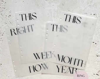 Set of 4 Vellum Planner Dashboard | Transparent Overlay Insert | Minimal Divider for A5 A6 LV Personal Filofax and Disc Bound Planners