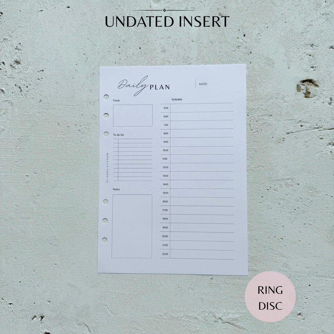 A5 Planner Inserts Printed | Undated Daily Plan Schedule | Aesthetic A5