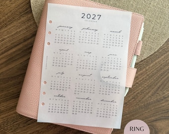 2027 Year Overview Vellum Planner Dashboard | Minimalist Annual Date Card | A5 A6 Planner Divider | Ring & Discbound Planner Insert