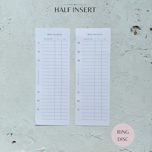 A5 Slim Budget Einlagen, Mini Planer Refills, Journal Seiten, Ring Disc Planner