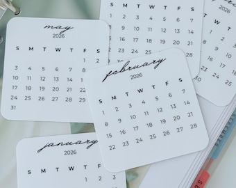 Conjunto de 6 Cartões de Calendário Mensal de Julho a Dezembro de 2026 | Calendários para Agenda e Planejador