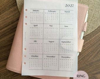 2027 Vellum Year Overview Planner Dashboard | Minimalist Annual Date Card | A5 A6 Planner Divider | Ring & Discbound Planner Insert