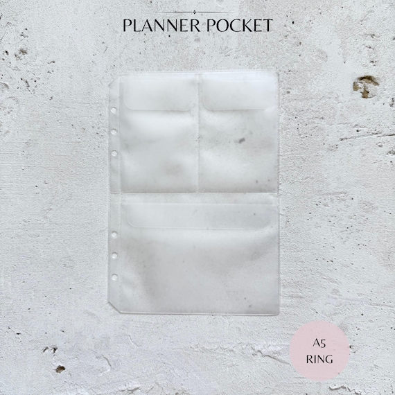 A5 Planner Pocket Insert, Frosted 3 Pocket, Ring Planner Storage, Clear A5 Binder Pocket, Planner Accessory