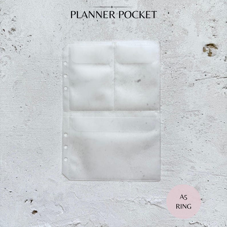 A5 Planner Pocket Insert, Frosted 3 Pocket, Ring Planner Storage, Clear A5 Binder Pocket, Planner Accessory image 1