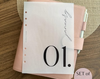 12 Monthly Planner Dashboard Set | Vellum Dashboards Set of 12 | A5, Personal Size Planner Accessories | Filofax, LV Agenda