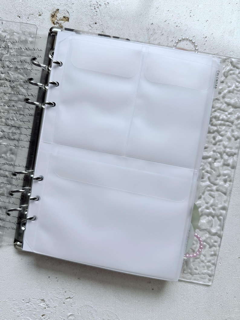 A5 Planner Pocket Insert, Frosted 3 Pocket, Ring Planner Storage, Clear A5 Binder Pocket, Planner Accessory image 2