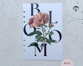 Bloom Floral Planner Dashboard | Overlay Insert | Minimal Divider for A5 A6 LV Personal Filofax and Disc Bound Planners