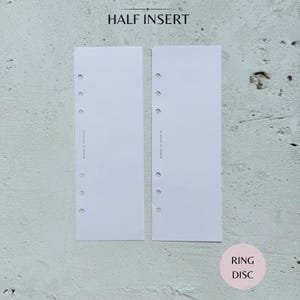 A5 Slim Half Page Plain Paper Inserts, Ring Disc Planner Refills, Journal Pages