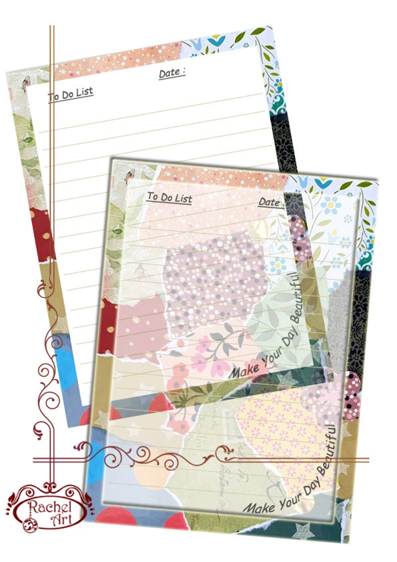 Peut inclure: Deux mod&egrave;les de liste de choses &agrave; faire imprimables avec un motif floral et le texte "Make Your Day Beautiful".