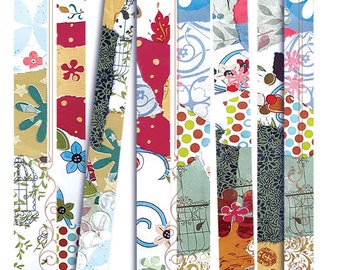 Printable Washi Tape Strips: Colorful Mixed Media Paper Borders (Digital Download