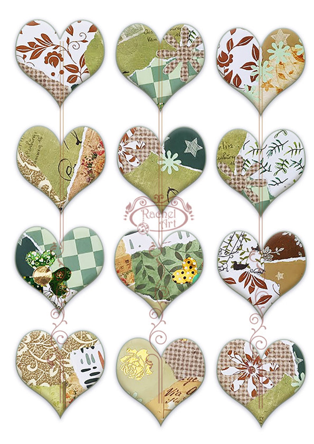 Hearts Stickers, Printable Digital Download, Magnets, Scrapbooking ...
