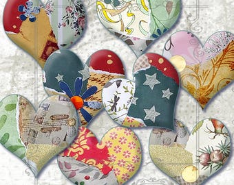 Printable Heart Stickers, Collage Scrapbook Embellishments (Digital Download)
