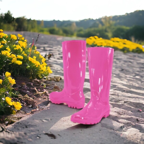 cream rain boots