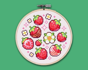 Tiny Strawberries Cross Stitch Pattern (PDF Pattern)