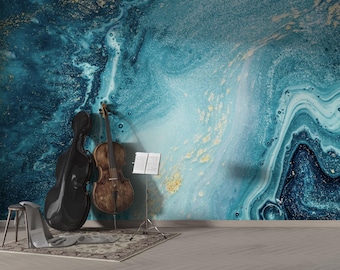 Ocean Themed Wallpaper für Wohnkultur -Blaues Wandbilddesign für ein luxuriöses Wohnkonzept