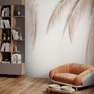 Beige Leaves Wallpaper,Peel and stick mural wallpaper, feathers wallpaper, bedroom design wall mural