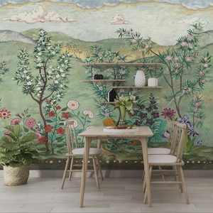 Wall Art Wallpaper design for home decor -Drawing themed floral design Mural with Peel and stick paper