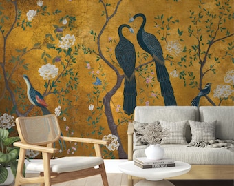 Gelbe große Vögel Design für Luxus Wohnkultur-Anpassbare Wandbild Design-Peel und Stick Wallpaper design